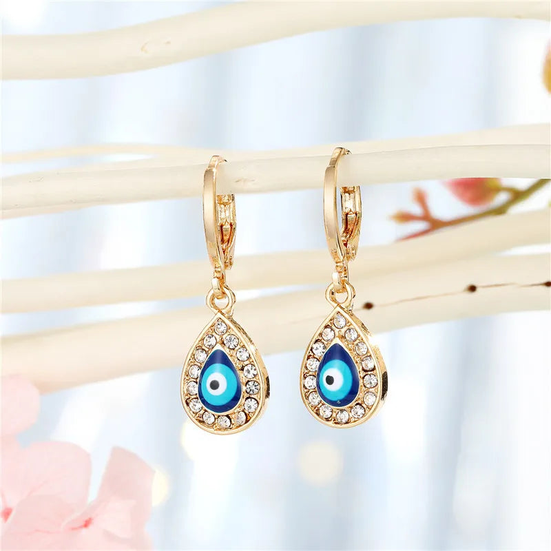 1Pair Rhinestone Fatima Hand Hollow Evil Eye Earrings For Women Vintage Simple Trendy Round Eye Hoop Earrings Ear Stud Jewelry