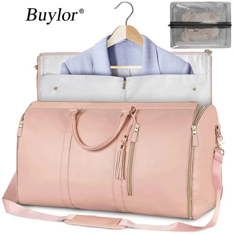 Buylor PU Folding Suit Storage Bag Large Capacity Travel Duffle Bag Women's Handbag Waterproof Totes Gym Bag Outdoor Fitness Bag